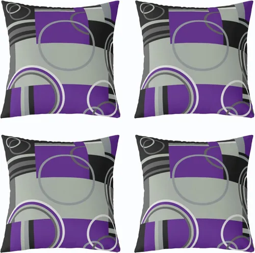 Vista 9 de Juego de 4 fundas de almohada geométricas modernas de turquesa con rayas en gris, negro y azul, cojines decorativos con espirales circulares retro