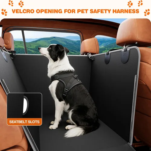 Vista 5 de njnj Funda de asiento de coche para asiento trasero de perro - Impermeable para perros de media hamaca para autos, protector de asiento trasero