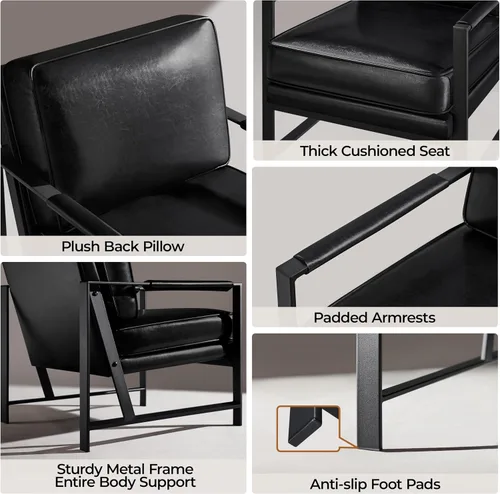 Vista 7 de Yaheetech Sillón de Cuero PU, Sillón de Acento de Ocio Retro con Acolchado y Cojín Extra Suave, Silla de Brazo de Lectura Moderna con Marco de Metal