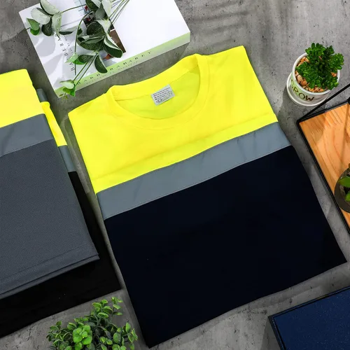 Vista 2 de Zhanmai 3 piezas de camiseta de manga corta de alta visibilidad para hombres clase 3 camiseta reflectante transpirable de seguridad para el trabajo
