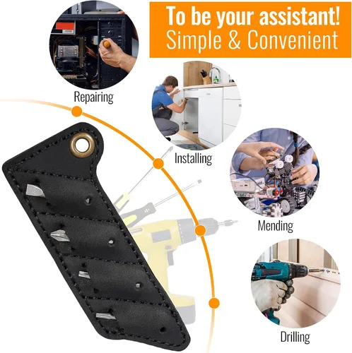 Vista 2 de KeyUnity KA06 - Organizador de puntas de tornillo de piel Bolsillo para soporte de puntas de destornillador Bolsa de juego de brocas cosidas a