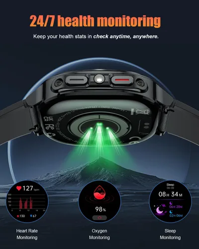 Vista 4 de Relojes inteligentes militares para hombres (contestar/hacer llamadas), reloj de fitness HD de 1.39", monitor de sueño de frecuencia cardíaca 24/7