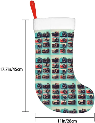 Vista 6 de Retro Cool Camera Collection Print Christmas Stocking, Christmas Ornaments, With Hanging Ribbon For Holiday Decor