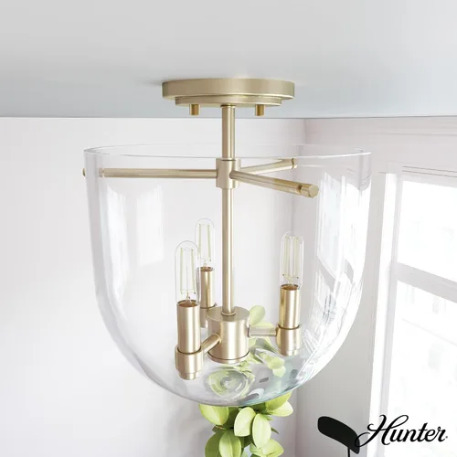 Vista 3 de Hunter - Sacha Alturas Gold de 3 luces, luz empotrada de tamaño mediano, regulable, estilo moderno, en forma de urna, para dormitorios, cocinas