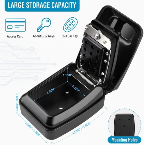 Vista 4 de BKNOOU Caja de bloqueo de llave de pared con código, caja de bloqueo de llave para exterior, caja de seguridad impermeable extra grande para llaves