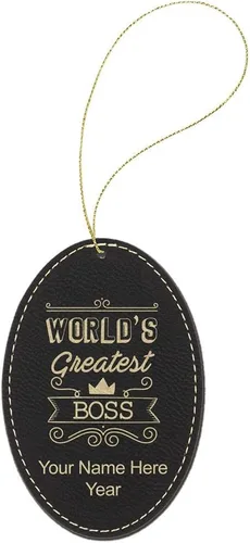 Vista 2 de LaserGram Adorno de Navidad personalizado, el jefe más grande del mundo, piel sintética, idea de regalo personalizada grabada con láser