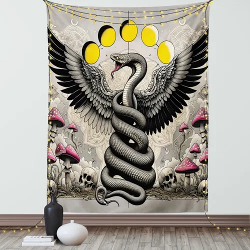 Vista 100 de Ambesonne Tapiz hippie, abrazo de hongos de ensueño y árbol de la vida místico y mandal verde, decoración de tela para colgar en la pared