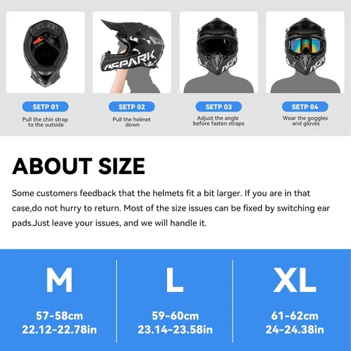 Vista 8 de SPARK Casco de motocross y ATV para adultos, casco de motocross certificado por DOT con liberación rápida, diseño ligero todoterreno para motocross