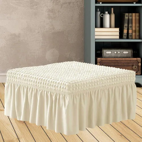 Vista 2 de NIDITW Funda otomana de sirsaca elástica beige con falda, rectangular, para almacenamiento, funda otomana con textura de burbujas 3D, fundas
