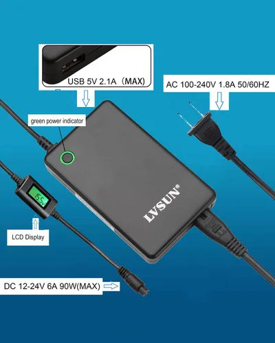 Vista 3 de Cargador universal para portátil con pantalla LCD de 90 W, adaptador de CA delgado cable de fuente de alimentación con puerto USB 5V2.1A