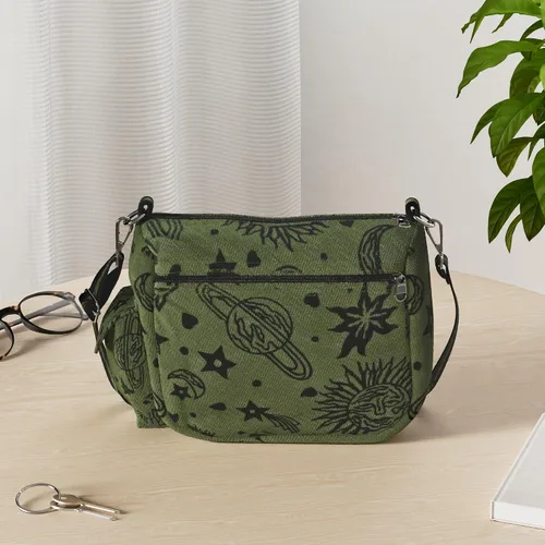 Vista 2 de Sun Moon Stars and Planets Celestial Hippie Boho Crossbody Bolsa de hombro individual