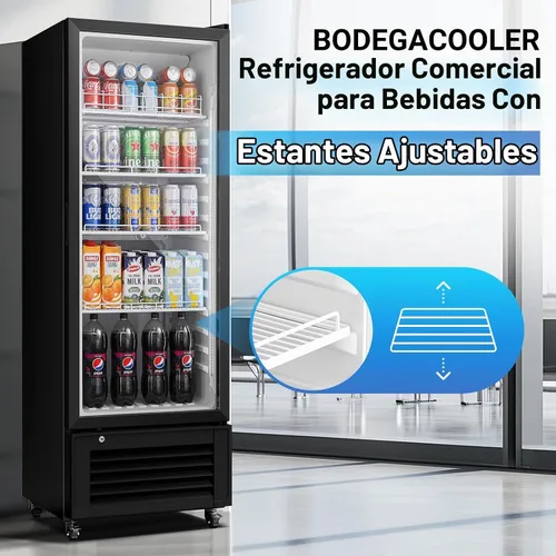 Vista 8 de BODEGACOOLER Refrigerador Comercial de Bebidas, Refrigerador de Exhibición de 290L con Luz LED Suave, 264 Latas y 120 Botellas Refrigerador