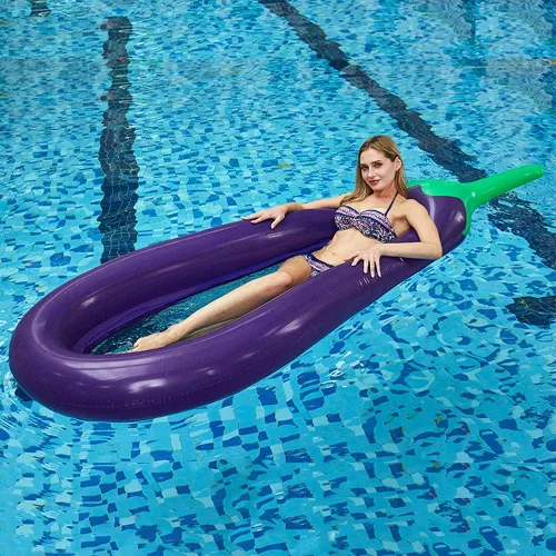 Vista 2 de Flotador inflable para piscina, flotador de tumbona de piscina para adultos, flotador de piscina inferior de malla de berenjena, silla flotante