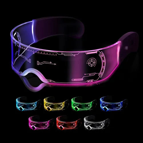 Vista 9 de KASSAE Gafas LED iluminadas con visera LED con 7 colores y 5 modos, gafas Cyberpunk luminosas para cosplay, Halloween, bar, club, fiesta, concierto