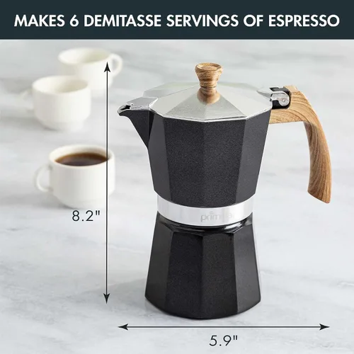 Vista 4 de Primula Cafetera espresso de aluminio para estufa, cafetera percoladora para moka, café cubano, capuchino, café con leche y más, perfecta para Negro