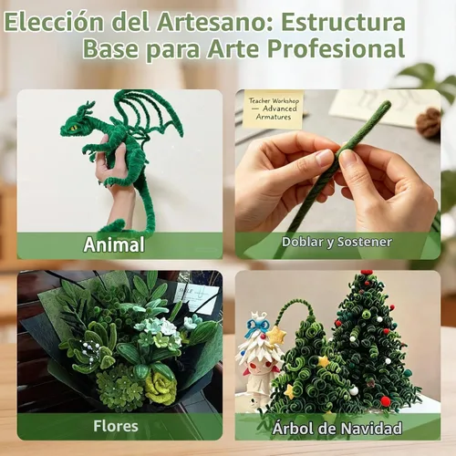 Vista 4 de URSDIART Limpiapipas verdes, 500 piezas, 7 tallos surtidos de chenilla Serie verde