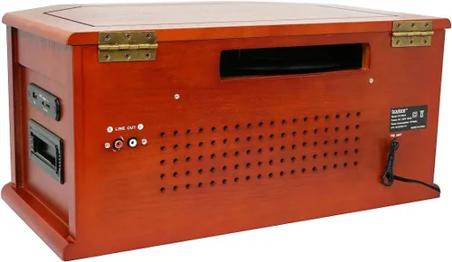 Vista 6 de Boytone BT-25CH 8-en-1 Sistema de tocadiscos clásico de madera natural estéreo con conexión Bluetooth, reproductor de discos de vinilo, AM/FM, CD