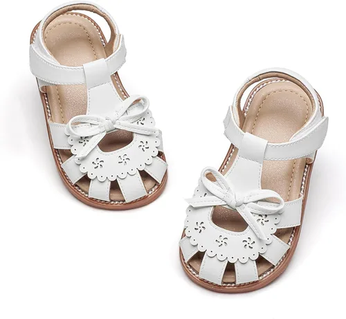 Vista 48 de Sandalias de verano para niñas con puntera abierta, sandalias planas de princesa con suela cómoda D742 Oro