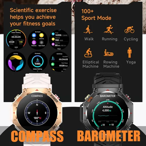 Vista 7 de Relojes inteligentes con GPS para hombre, altímetro militar, barómetro, brújula, llamadas Bluetooth, modos deportivos, linterna, reloj inteligente