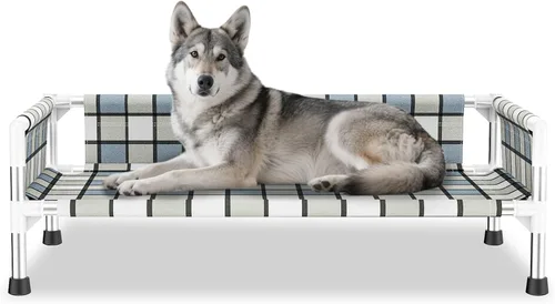 Vista 9 de Cama elevada elevada para perros al aire libre – Cuna fresca y lavable para perros con barandilla, cama de malla de algodón duradera y transpirable