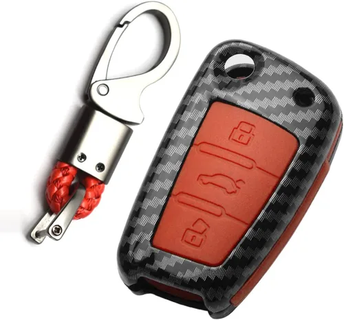 Vista 8 de ontto Funda para llavero Audi con textura de fibra de carbono, Negro
