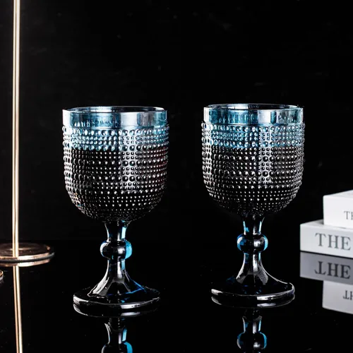 Vista 7 de Bandesun Juego de Copas de Vino Azules con Bordes de Perla Set de 6 - Vasos de Cristal Vintage para Bebidas