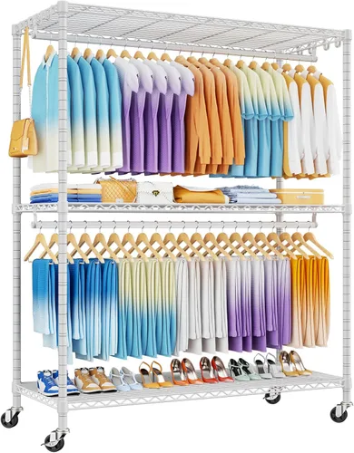 Vista 7 de ULIFHOME P8 Perchero de Ropa Resistente (Con Diseño de Ancho Extendido) Percheros Rodantes para Colgar Ropa, Perchero Portátil con Ruedas