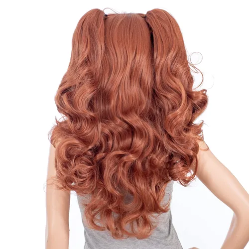 Vista 2 de SWACC Peluca larga y rizada de doble garra con clip en cola de caballo sintética pastel colorida para cosplay, peluca de fiesta diaria para mujeres