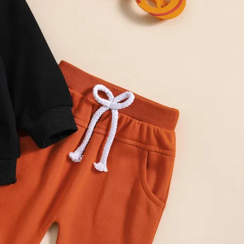 Vista 6 de Conjunto de sudadera de manga larga con estampado de calabaza y pantalones de Halloween para bebé, 2 piezas, ropa de otoño e invierno