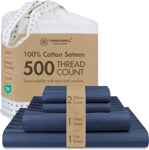 Vista 32 de Threadmill - Sábanas de algodón de lujo para hotel, tamaño King, 100% algodón, 500 hilos con bolsillo profundo, ajuste cómodo, suaves y frescas