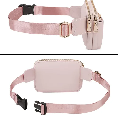 Vista 4 de Uromee Riñonera para mujer, bolsa de cintura ligera, para viajes, correr, senderismo, correa ajustable, 0227 PU Rosa Oscuro, S