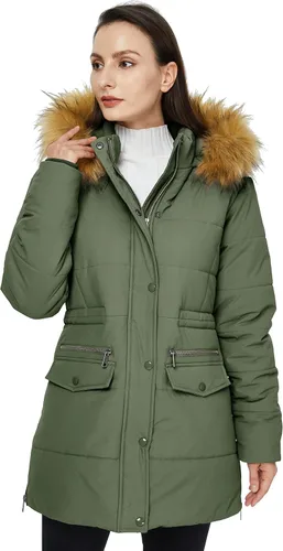 Vista 3 de WenVen Chaqueta acolchada impermeable de invierno para mujer con capucha de piel