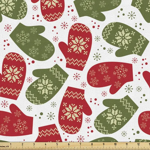 Vista 13 de Ambesonne Tela Navideña por Yarda, Tema Navideño Colorido Vivo Piñas de Pino Ramas Hombre de Jengibre Imagen de Bayas Estampada, Tela de Punto