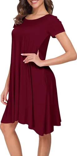 Vista 4 de Afibi Bolsillos sueltos de manga corta para mujer vestidos casual