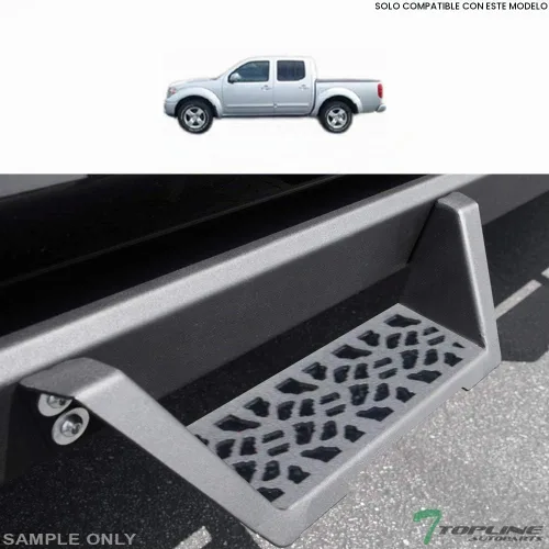 Vista 2 de Estribos de riel Nerf de color negro mate, modulares, con escalón caído, compatible con 05-21 Frontier / 09-12 Suzuki Equator Crew Cab