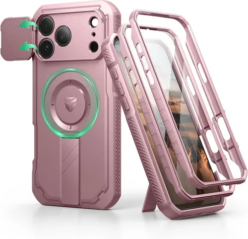 Vista 102 de Dexnor - Funda para iPhone 12 & iPhone 12 Pro con tapa deslizante para cámara, soporte ajustable y protector de pantalla integrado, carcasa