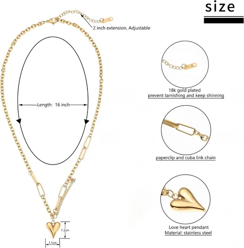 Vista 5 de LYNMOS Lindos collares de corazón para mujer, regalos del día de San Valentín, collar de corazón chapado en oro real de 18 quilates, collar