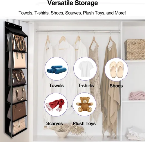 Vista 5 de Lirex Organizador de bolso para colgar sobre la puerta y estante para el armario, organizador de almacenamiento de bolsos con colgador para bolsos.
