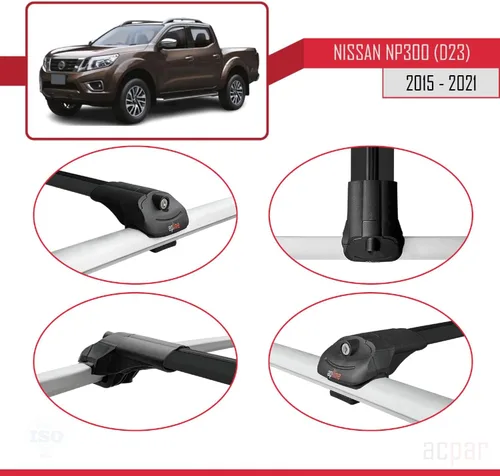Vista 4 de Compatible con Nissan NP300 (D23) 2015-2021 ACE-1 Barra transversal de aluminio negro 2 barras