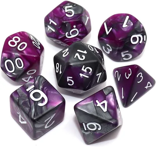 Vista 21 de DND - Juego de dados de nebulosa negra mezcla azul oscuro para Dungeon and Dragons D&D RPG juegos de rol, 7 dados poliédricos con bolsa de dados