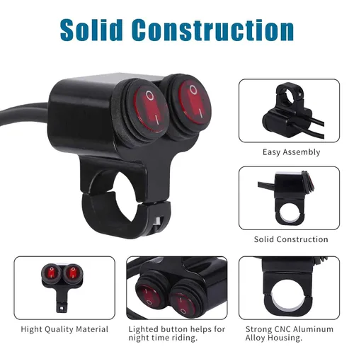 Vista 2 de Stylemafia Interruptor de barra de luz impermeable para motocicleta ATV de 7/8 pulgadas, interruptor de botón de apagado de doble control