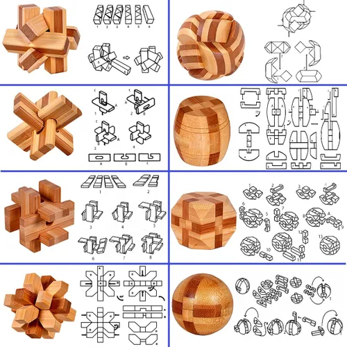 Vista 3 de Paquete de 18 Rompecabezas de Madera para el Cerebro Juguetes para Aliviar el Estrés Rompecabezas de Rebaba de Madera Rompecabezas para el Cerebro