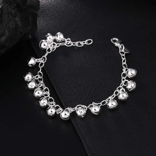Vista 6 de Cutesmile Joyería de moda 925 plata esterlina campanas cadena ajustable pulseratobillera para mujer, Plata