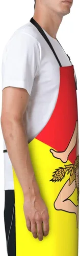 Vista 2 de Delantales de bandera de Sicilia para hombres y mujeres con bolsillos, delantal ajustable resistente al agua y al aceite para cocinar, cocina