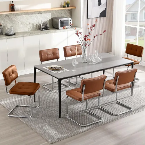 Vista 24 de Zesthouse Juego de 2 sillas de comedor de metal industrial, sillas de cocina tapizadas de cuero sintético con base de metal negro, para cocina