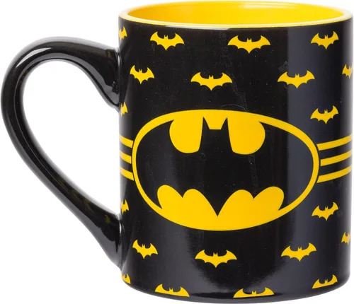 Vista 2 de Silver Buffalo DC Comics - Taza de café de cerámica con logotipo de Batman con diseño de murciélago, 14 onzas