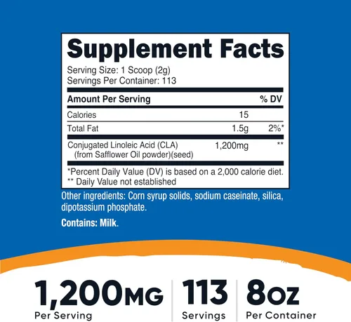 Vista 2 de Nutricost CLA Polvo (ácido linoleico conjugado) 8oz (227g), sin gluten Suplemento CLA sin OMG