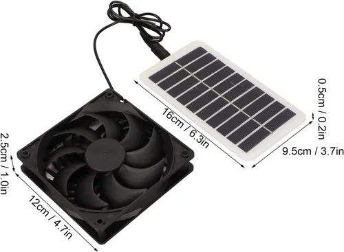 Vista 9 de plplaaoo - Kit de ventilador de panel solar, 100 W, 12 V, panel solar, ventilador de extractor de panel de energía solar de 15 W, ahorro de energía