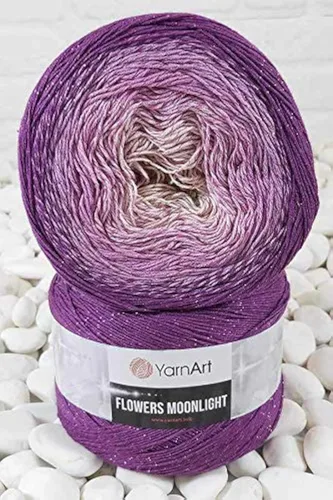 Vista 15 de YarnArt Flowers Moonlight - Hilo de algodón con purpurina, suave, ganchillo arcoíris, tejido a mano de lúrex metálico, pastel plateado, algodón