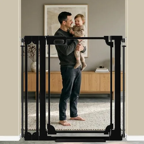 Vista 23 de WAOWAO Puerta transparente para bebés para escaleras, diseño moderno, acrílico con cierre automático, puerta para mascotas, 29.52-37.79 pulgadas